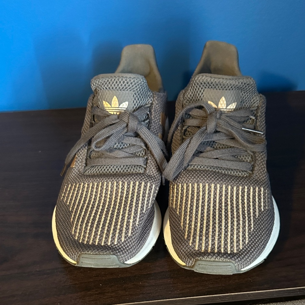 Adidas Charcoal and Gold Knit Sneakers